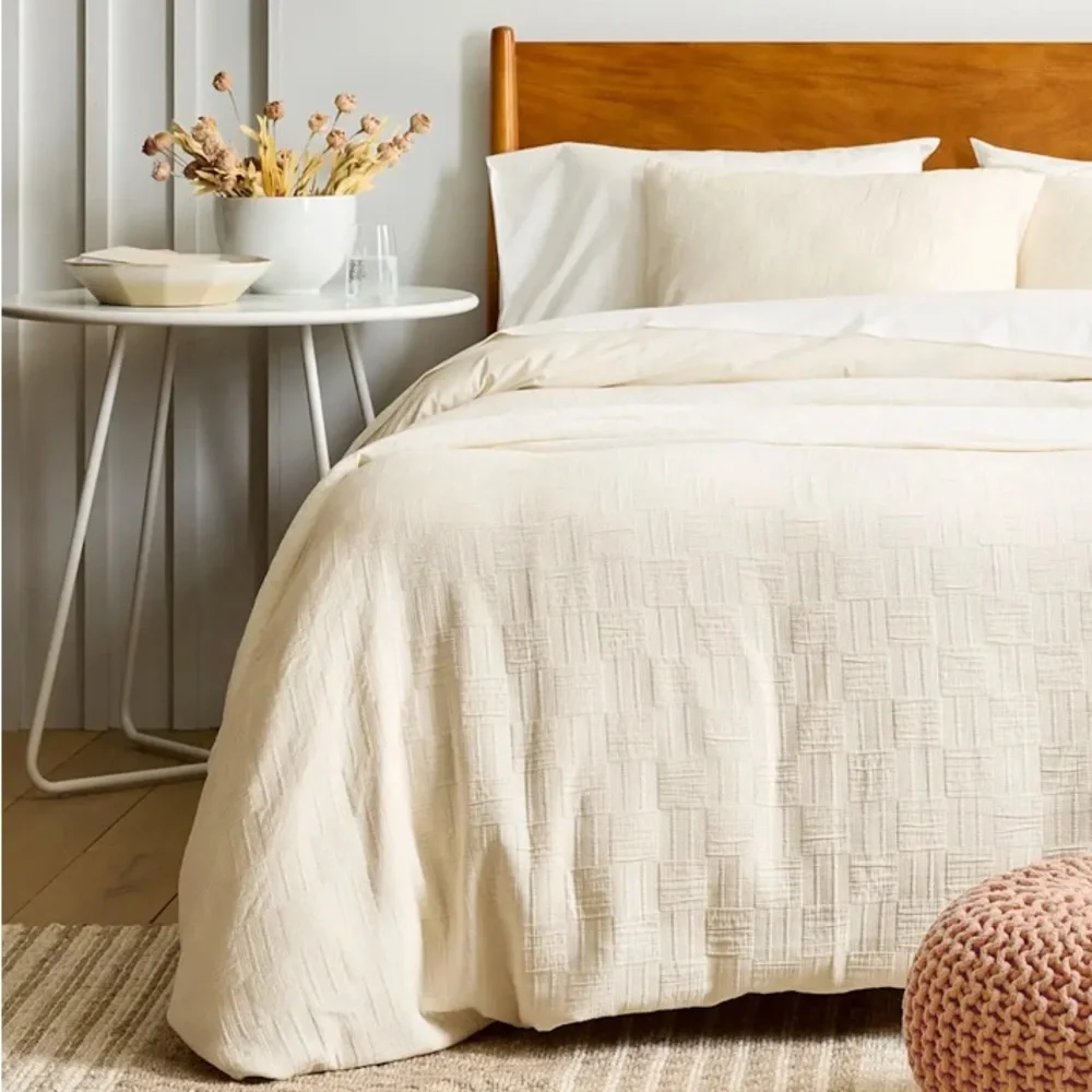 NWT Quince Checkered Matelasse Twin Duvet Cover Set in Undyed